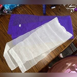 Lot of 2 Vintage August Accessories Scarves | Purple & Sheer White | 100% Silk‎